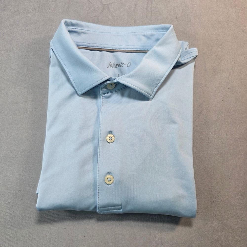 johnnie-O Mens Large Light Blue MetLife Performance Short Sleeve‎ Polo Shirt
